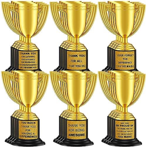 Highergo 24 Pcs Mini Trophies Awards Plastic Gold Trophy Cups Party Favors Adults Metal Trophy with Stickers for School Football Golf Sports Competition Staff Reward Appreciation GiftsAppreciate