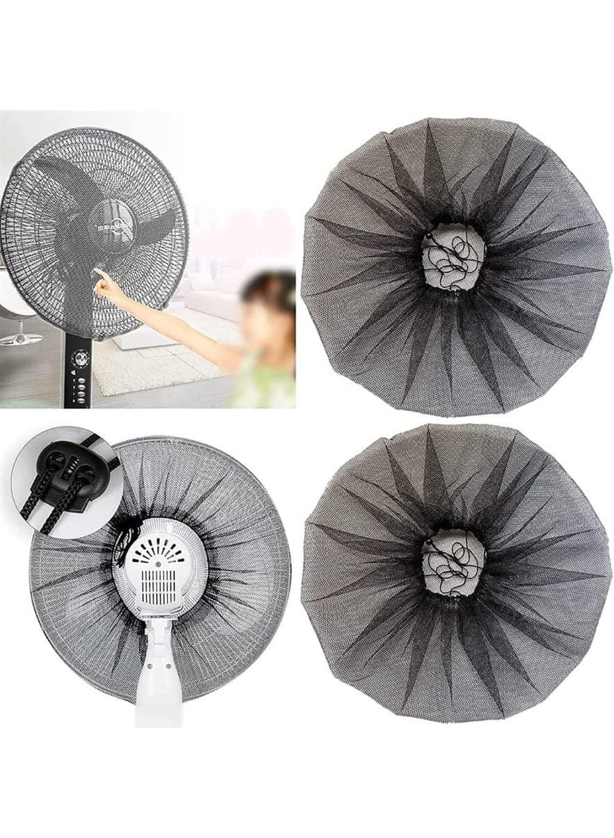 Fan Cover, Washable Fan Dust Cover, Safe and Durable, Easy To Install, Prevent Children From Getting Their Fingers Stuck In The Fan, Suitable for Floor Fans, Wall Fans, Table Fans, 2 Pcs, Black