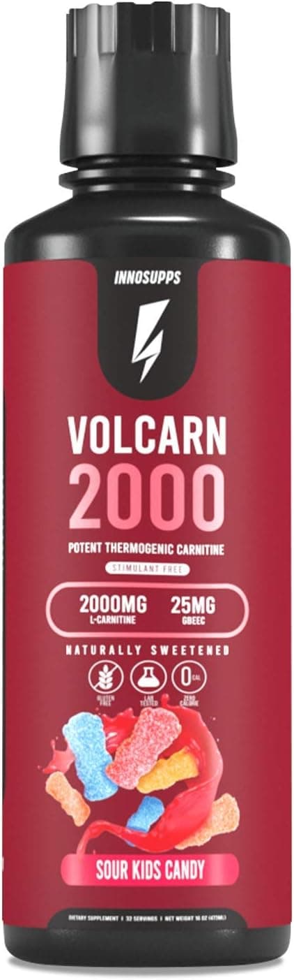 InnoSupps Volcarn 2000 LCARNITINE Advanced Energy Liquid ATP Enhancer with GBEEC Boosts Energy Enhances Focus Caffeine Free No Artificial Sweeteners 32 Servings Sour Kids Candy