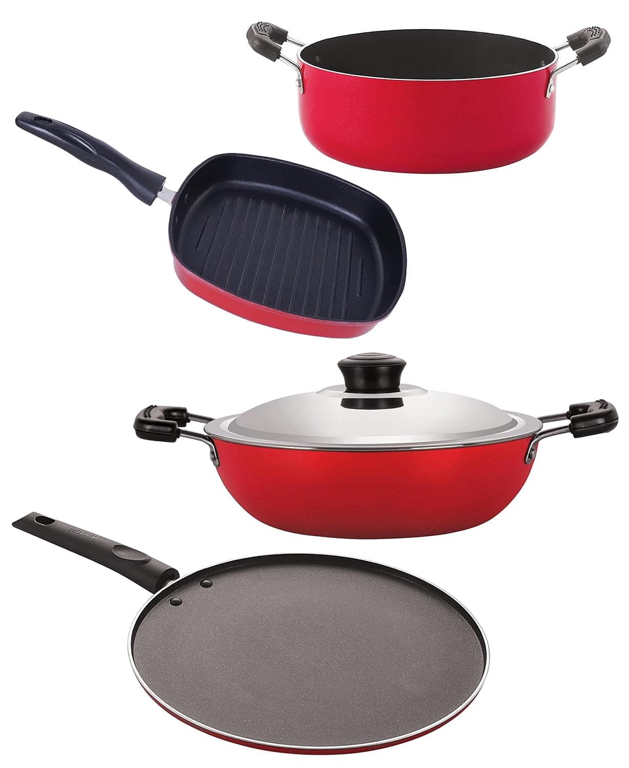 Nirlon Nonstick Aluminium Rust Free NonInduction Cookware Essential Combo Set of 4 Pieces DKDM_ST12_GP225_CS24