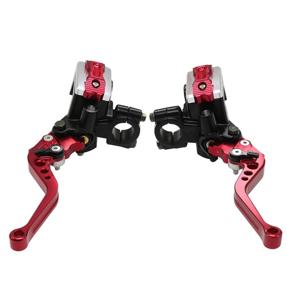 ZSDTRP Universal Motorcycle 78 22mm CNC Hydraulic Brake Clutch Lever Master Double Pump with Warning Switch Mirror Holder for Scooter Motorbike Mped ATV UTV Go Kart Red