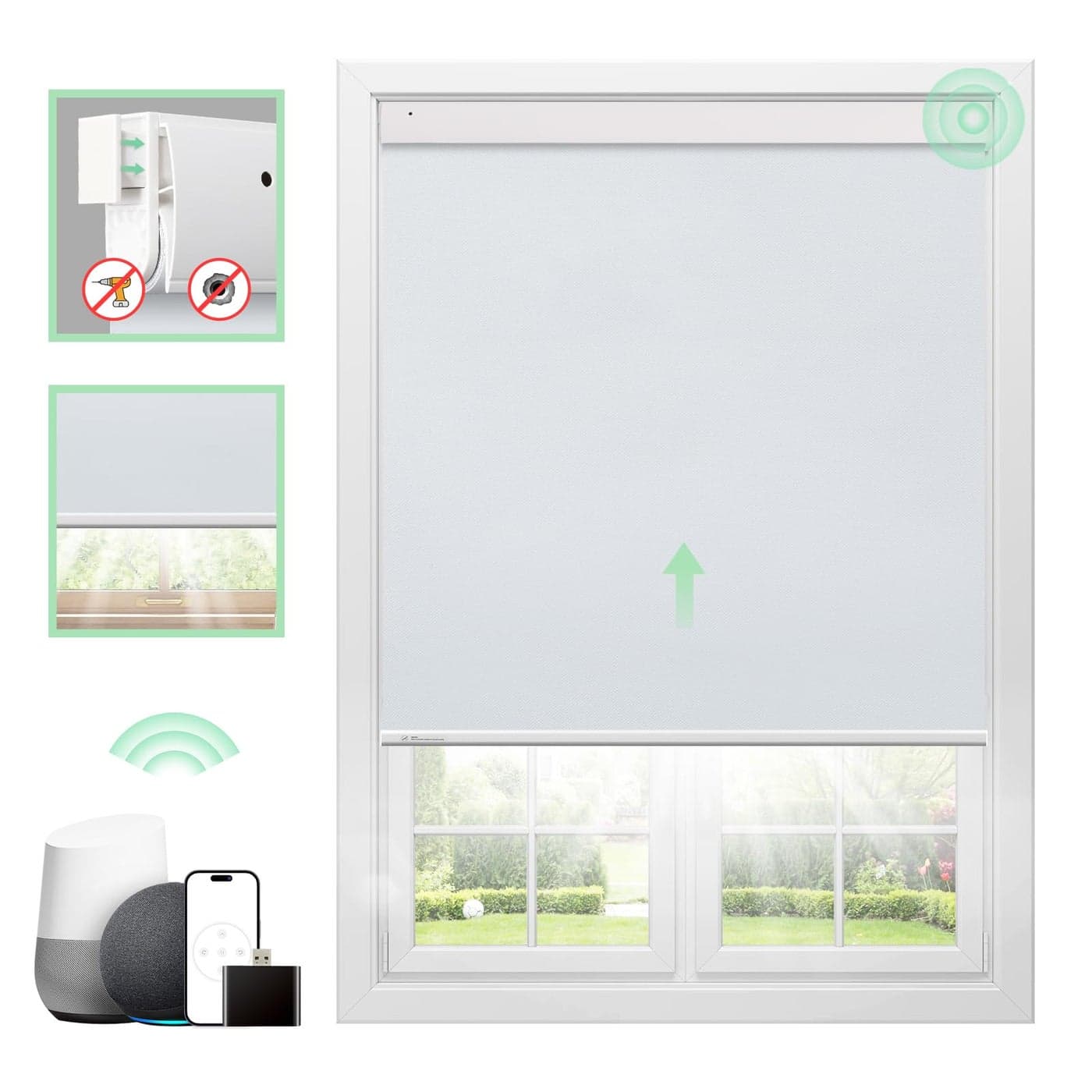 DONGFXK Motorized Blinds with Remote Blackout No Drill Cordless Smart Roller Shades Automatic Blinds for Windows White32 W x 72 H
