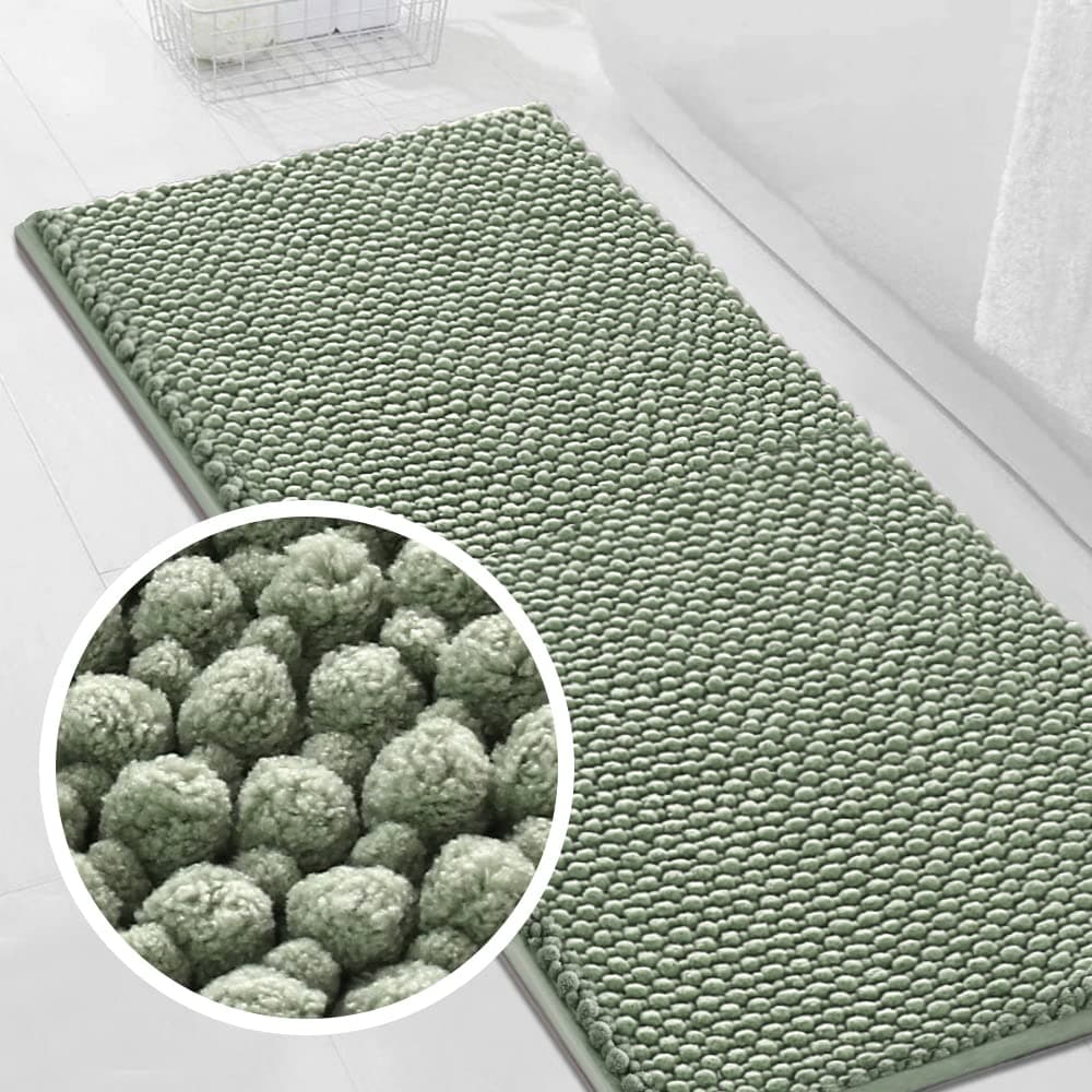 Turquoize Sage Green Bathroom Rugs Chenille Bath Rugs for Bathroom Runner Rug Non Slip Soft Thick Shaggy Super Absorbent Floor Mat 47 X 20 Sage