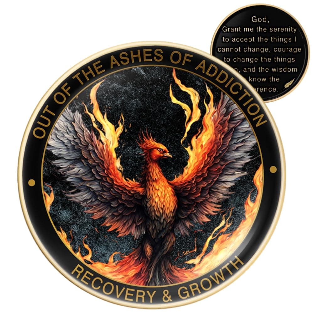 MilestoneMint Phoenix Sobriety Coin Gift Set Sobriety Gifts Token for Anniversary Year AA Chips for Men Women in Recovery AA Coins and Medallions with Coin Capsule Display Stand Card
