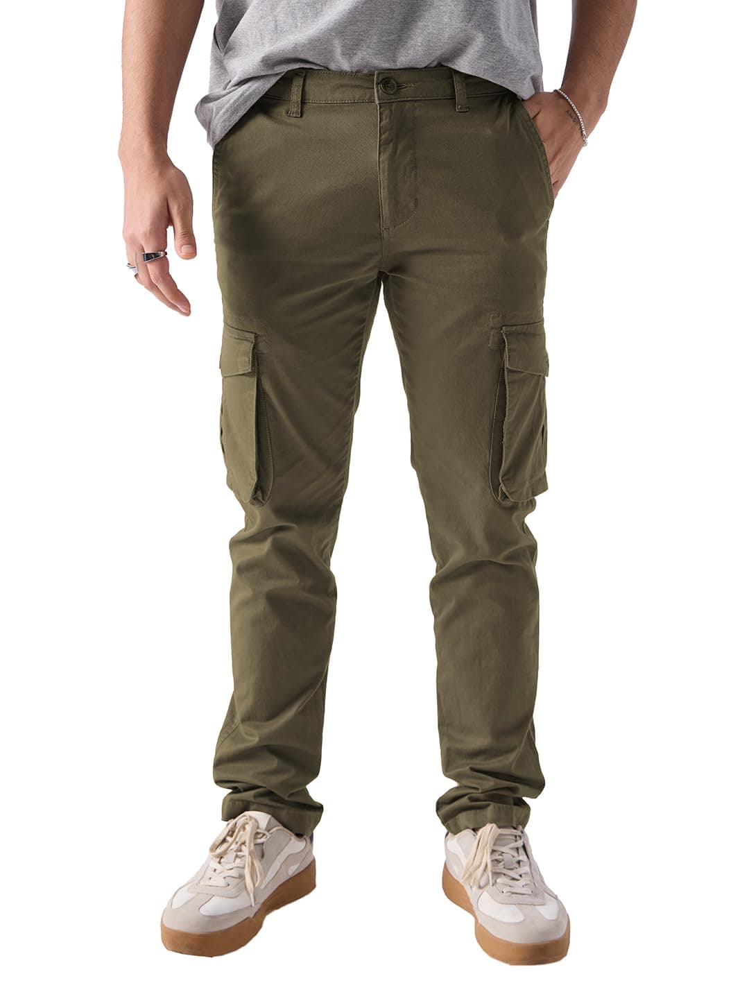 The Souled Store Solids: Light Olive Mens and Boys Cotton and Elastane Brown Color Men Cargo Pants Men Joggers Trousers Bottoms Running Gym Activewear Casual Lounge Training Track Jogging Hiking