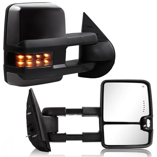Towing Mirror for Silverado Sierra 20072013 Chevy Silverado GMC Sierra Tow Mirror with Power Adjusted Heated Glass Turn Signal Light Backup Lamp Extendable Pair Painted Black 8555