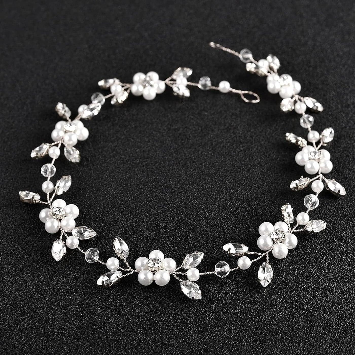 Flower Girl Headpiece Silver Wedding Pearls Rhinestone Headband Princess Hair Accessories for Birthday Party First Communion Wedding