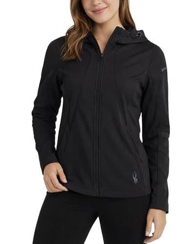 Spyder Womens Softshell Jacket - Wind and Water Resistant Grid Fleece Lined Hooded Womens Jacket For Outdoor Hiking, Size Medium, Black