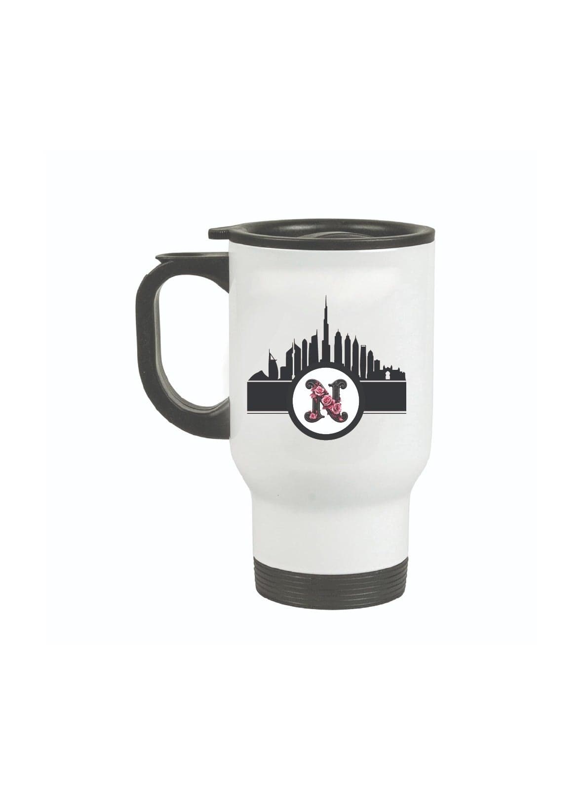 Initial Monogram Travel Mug with Dubai Skyline Design