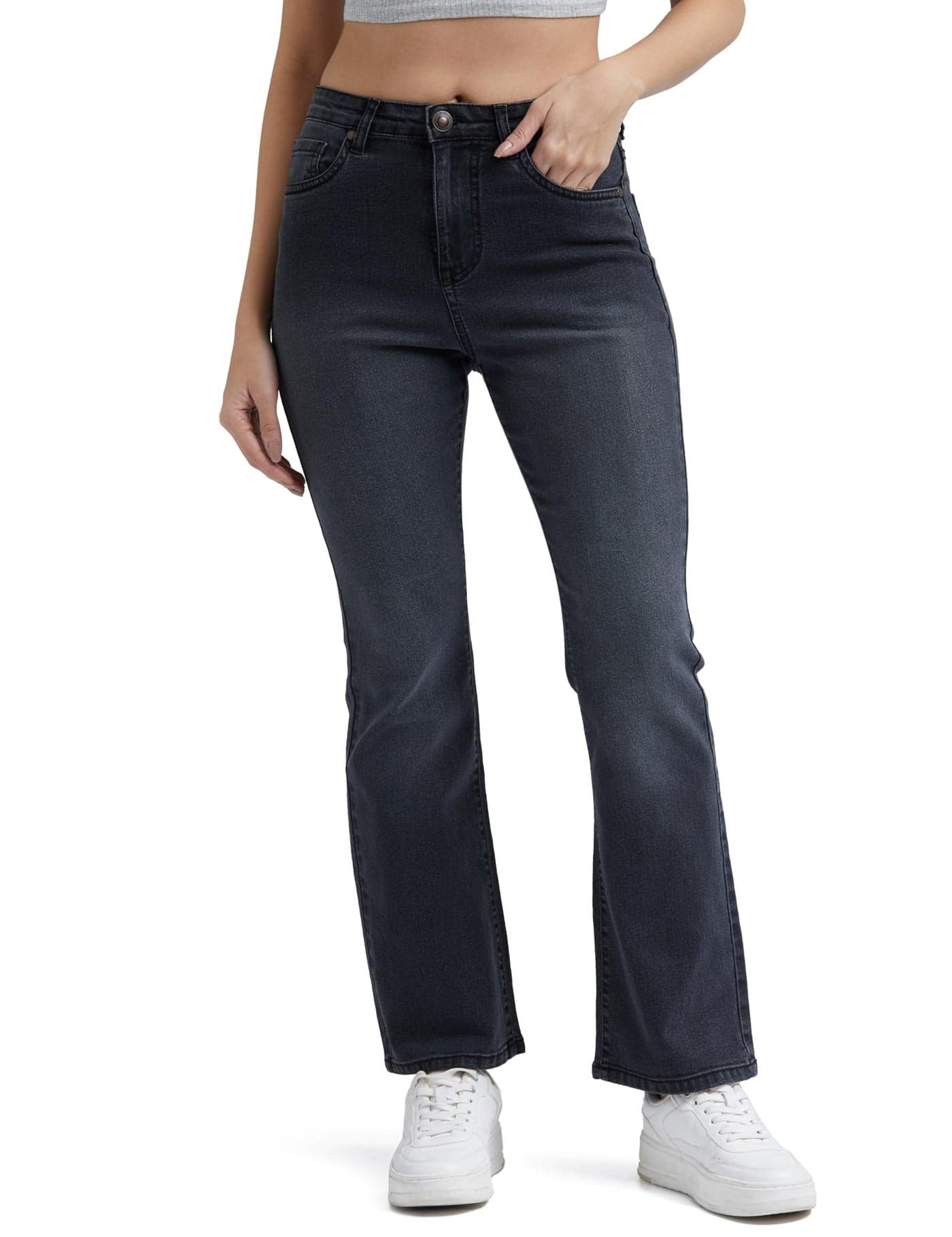 INKD Classic Women's Mid Rise Jeans (INKSS24WJN-410_Graphite, 30