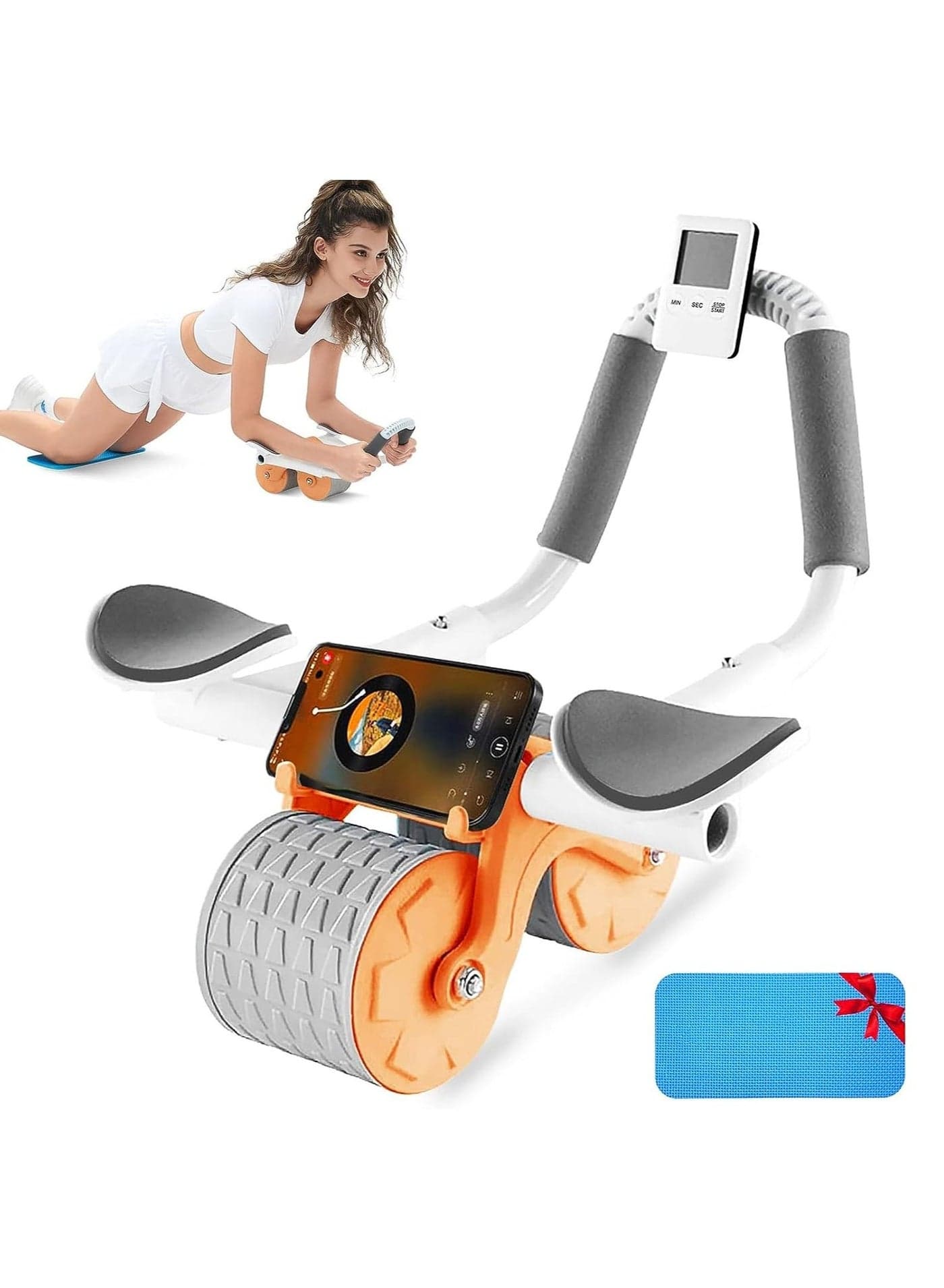 2 and 1 Smart Ab Wheel, Built-in Chip, Accurate Recording, Automatic Rebound Abs Workout Equipment, Good Stability, Free Thickened Pads, Not Hurting the Knees