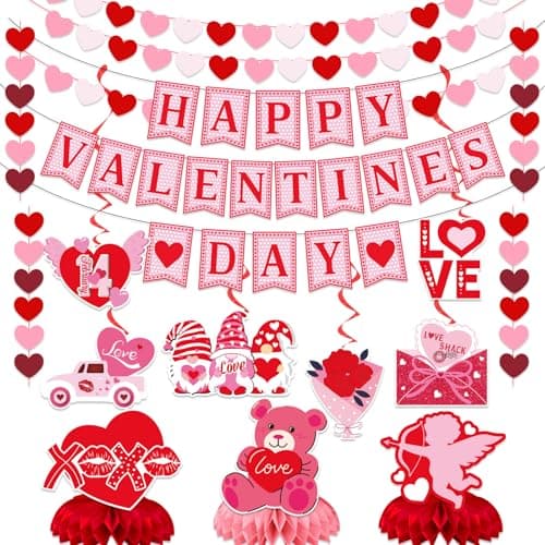 Valentines Day Decorations Valentine Days Decorations for Party Happy Valentine Day Banners Valentines Day Hanging Swirls Valentine Day Honeycomb Centerpieces Valentine Day Decor