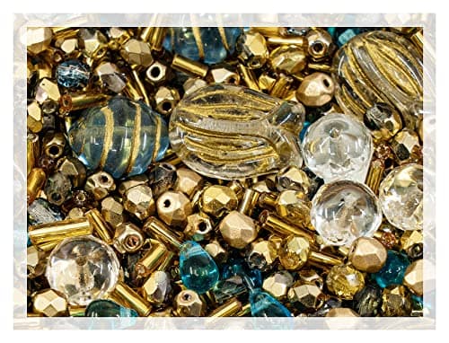 2.1oz (60 g) Mix of Unique Czech Bohemia Glass Pressed Beads, Rocailles, Aztec Pale Gold Crystal, Matte and Glossy, Hand Made BCV