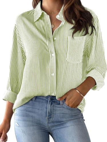 CUNLIN Olive Green Blouses for Women Formal Blouse Womens Button Down Shirt Shirts Long Sleeve Fashion Up Fall Cotton Olive Green Size L