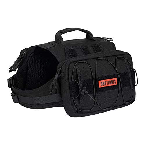 OneTigris Dog Backpack for Medium & Large Dogs, Nylon Backpack for Dogs Tactical Pet Backpack with Side Pockets for Hiking Walking Training Running (Black, Large)