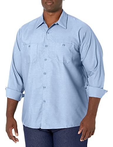 Red Kap Men's Industrial Work Shirt, Regular Fit, Long Sleeve, Light Blue, Large