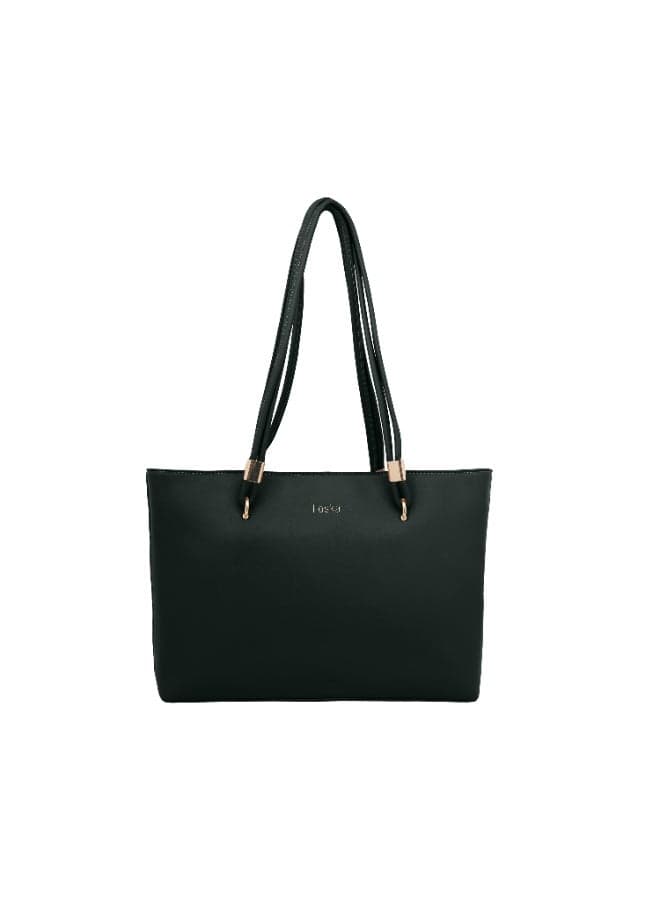 FOSKA Women's Shoulder Bag with Detachable Strap, Premium Design Synthetic Material Handbag with Polyester Lining, Spacious Everyday Bag for Work, Travel & Casual Use, Black (308205)