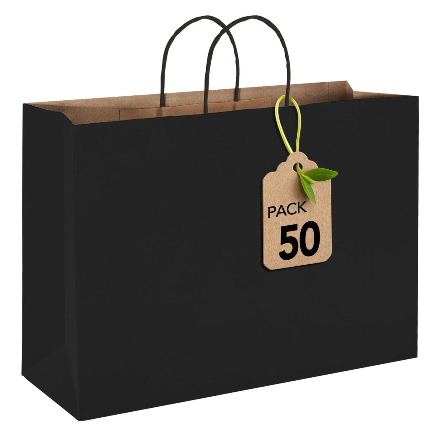 MESHA Large Gift Bags 16x6x12 Inch 50pcs Black Paper Bags With Handles BulkKraft Shopping Bags Reusable for Business Merchandise Retail Grocery Birthday Kids Party Favors