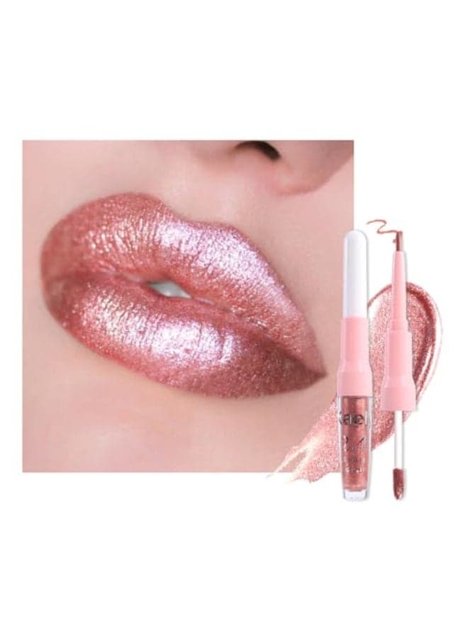 Rose Gold Metallic Lip Liner and Lipstick Combo Lip Gloss Tints Stain Set Makeup for Women Long Lasting Waterproof 24 Light Pink Metallic Glitter Shimmer Iridescent Liquid Lipstick lippies Lip Gloss