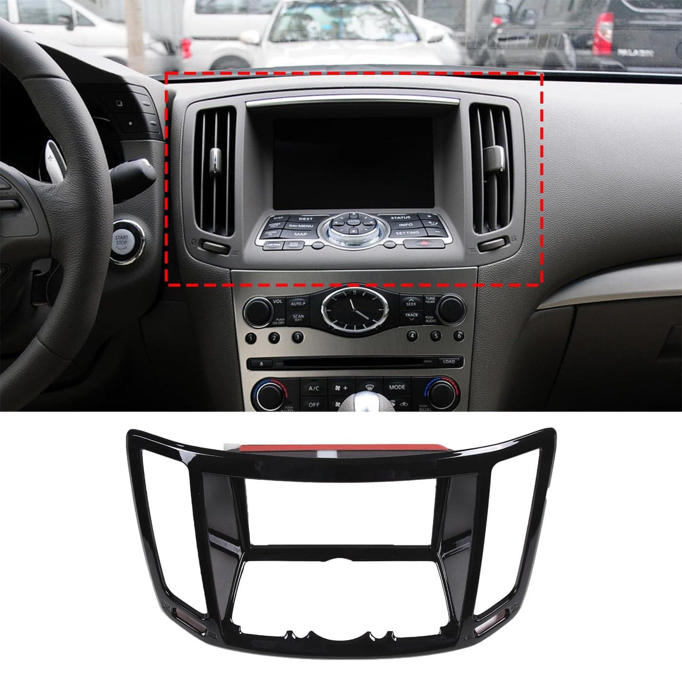 Car Center Console Air Outlet Navigation Panel Trim Cover Compatible with Infiniti G37 20072013 Dashboard Multimedia Navigation GPS Panel Trim Cover Accessories Gloss Black