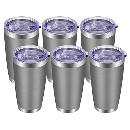 VEGOND 20oz Tumbler with Lid and Straw Stainless Steel Tumbler Cup Bulk Vacuum Insulated Double Wall Travel Coffee Mug Powder Coated Coffee CupGrey 6 Pack