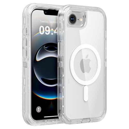 Follaroma for iPhone 16e/iPhone 17e Case, Compatible with MagSafe, Heavy Duty Shockproof Protection Phone Cases, Anti-Drop, Dual Layer Transparent Magnetic Phone Case for iPhone 16e/17e, 6.1", Clear