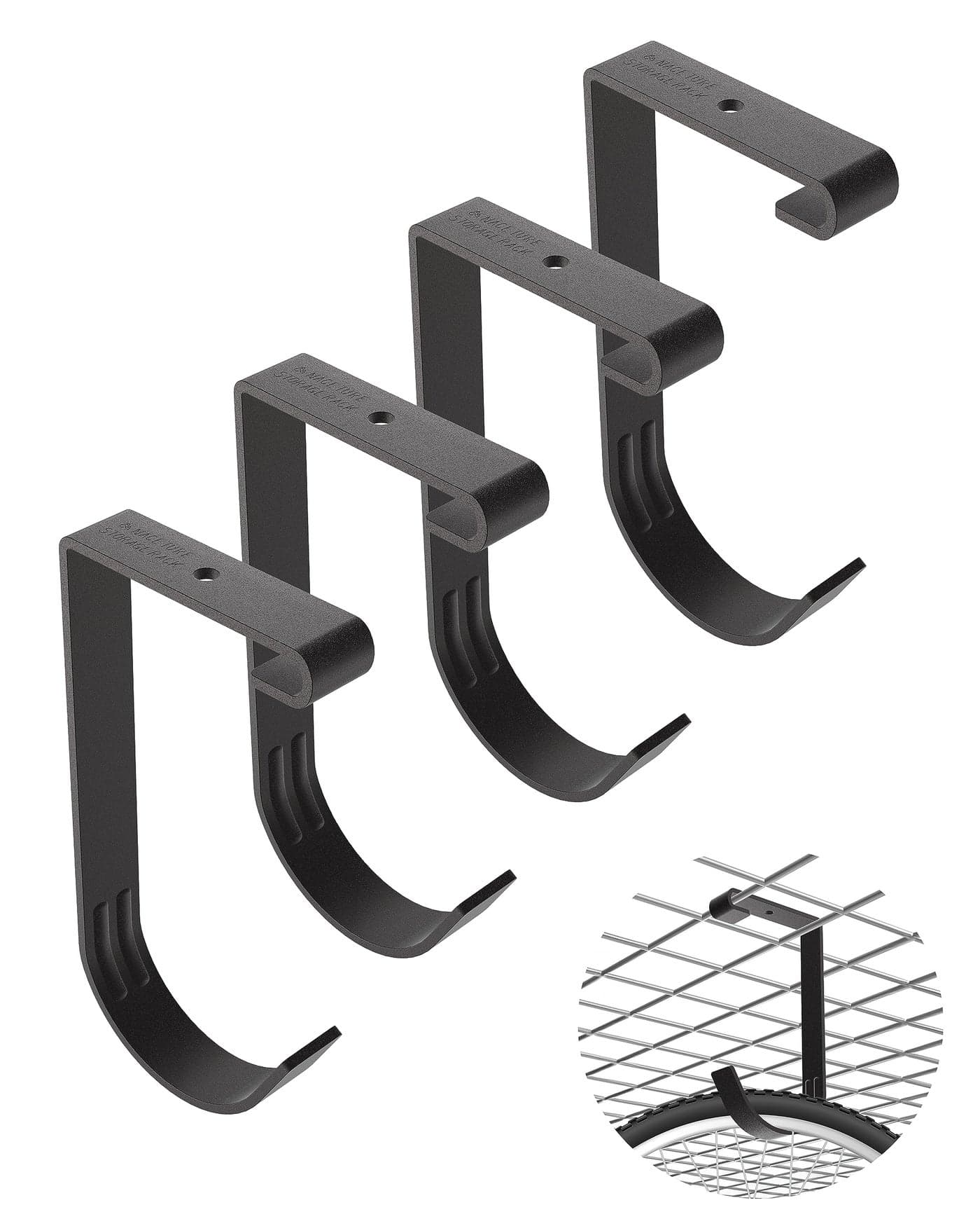 Bike Hooks for Garage Ceiling Mount Rack Heavy Duty 4X8 Overhead Garage Storage Rack for Ceiling Hanging Bicycle Shelves Add on Storage Flat Hooks Accessory and Wall Hanger Flat Hook 4 Pack