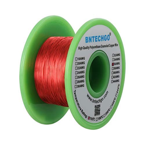 BNTECHGO 36 AWG Magnet Wire - Enameled Copper Wire - Enameled Magnet Winding Wire - 4 oz - 0.0049" Diameter 1 Spool Coil Red Temperature Rating 155℃ Widely Used for Transformers Inductors