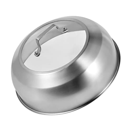 13.5 Inch Stainless Steel Basting Cover, Melting Dome for Griddle Cooking, Round Steaming Cover Lid with Tempered Glass Top and Steam Holes, Dishwasher Safe (13.5")