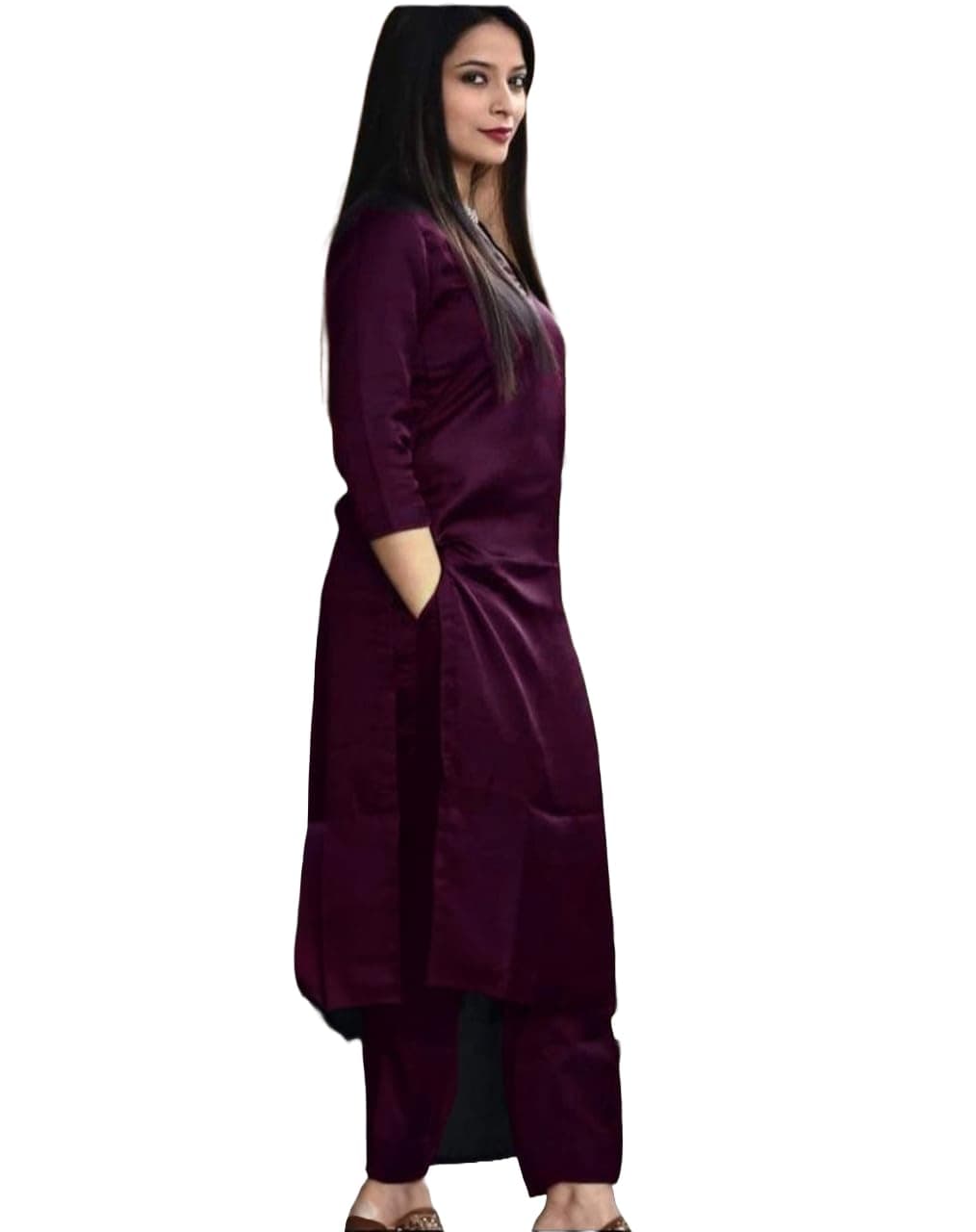 VNHSIN Rayon Plain Kurta Pant Set for Women and Girls (MAROON, S)