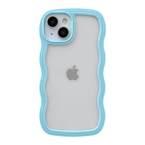 Caseative for iPhone 13 Case,Cute Curly Wave Frame Shape Shockproof Soft Phone Case (Blue)