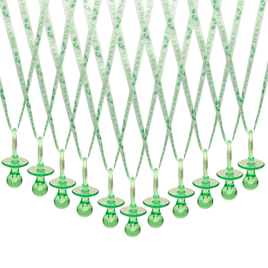 36 Pieces Its a Boy Baby Shower Pacifiers Necklace Acrylic Baby Party Favors Charm Pacifiers Necklace Baby Shower Party Decorations Table Scatter Green