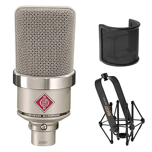 NEUMANN TLM-102 Large Diaphragm Studio Condenser Microphone (Nickel) with Suspension Shockmount & Pop Filter