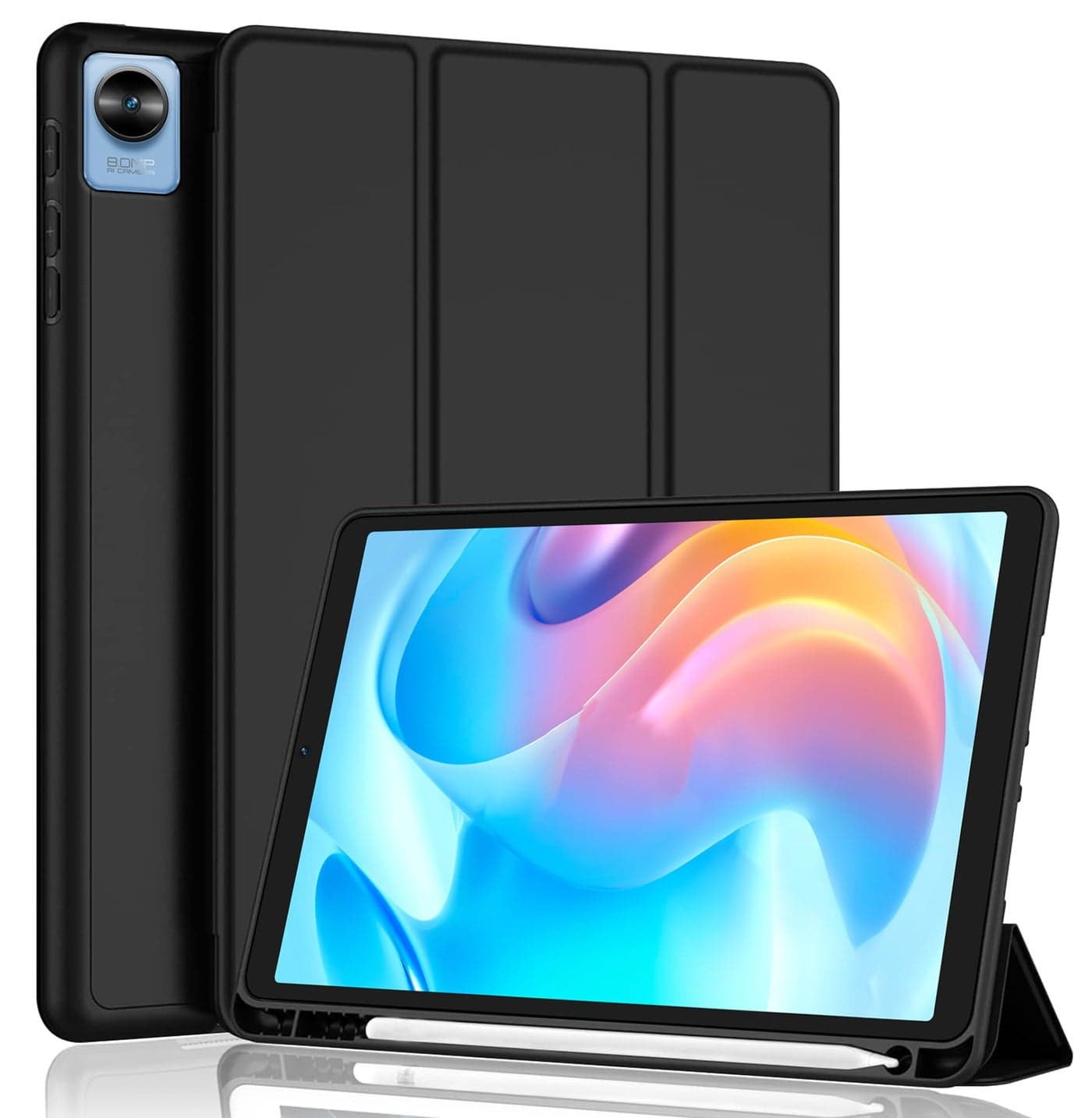 TGK Smart Flexible with Pencil Holder Trifold Back Flip Stand Case Cover for Realme Pad Mini 8.7 Inch Tablet (Black)