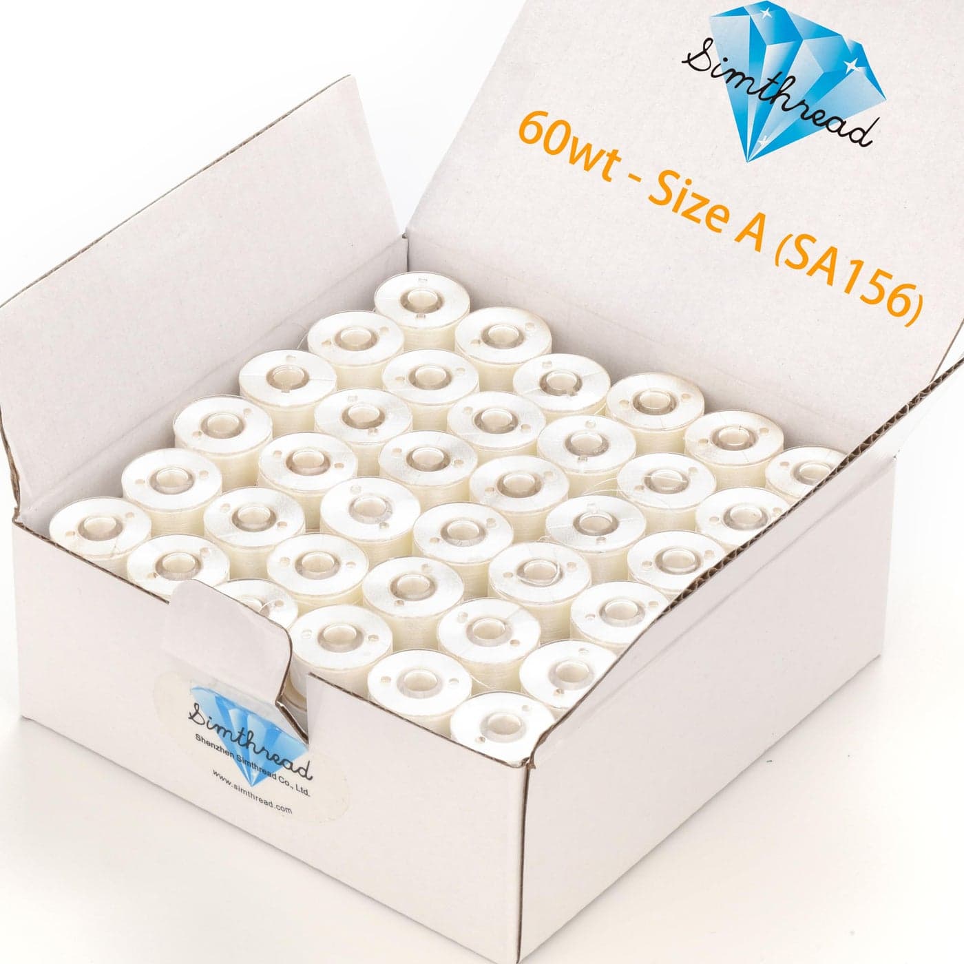 Simthread 144pcs Embroidery PreWound Bobbins Thread Class 15 Type A Size SA156 Polyester White 60 wt Bernina Pfaff Ambition BabyLock Brother Embroidery and Sewing Machines Plastic Side