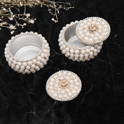 ANSHEZ Sindoor Moti Dibbi Handcrafted | Gifting Earrings/Ring Moti | Kumkum & Kumkum Dibbi Sindoor Dani Decoration dibbi For Gift & Fancy Pack of 2