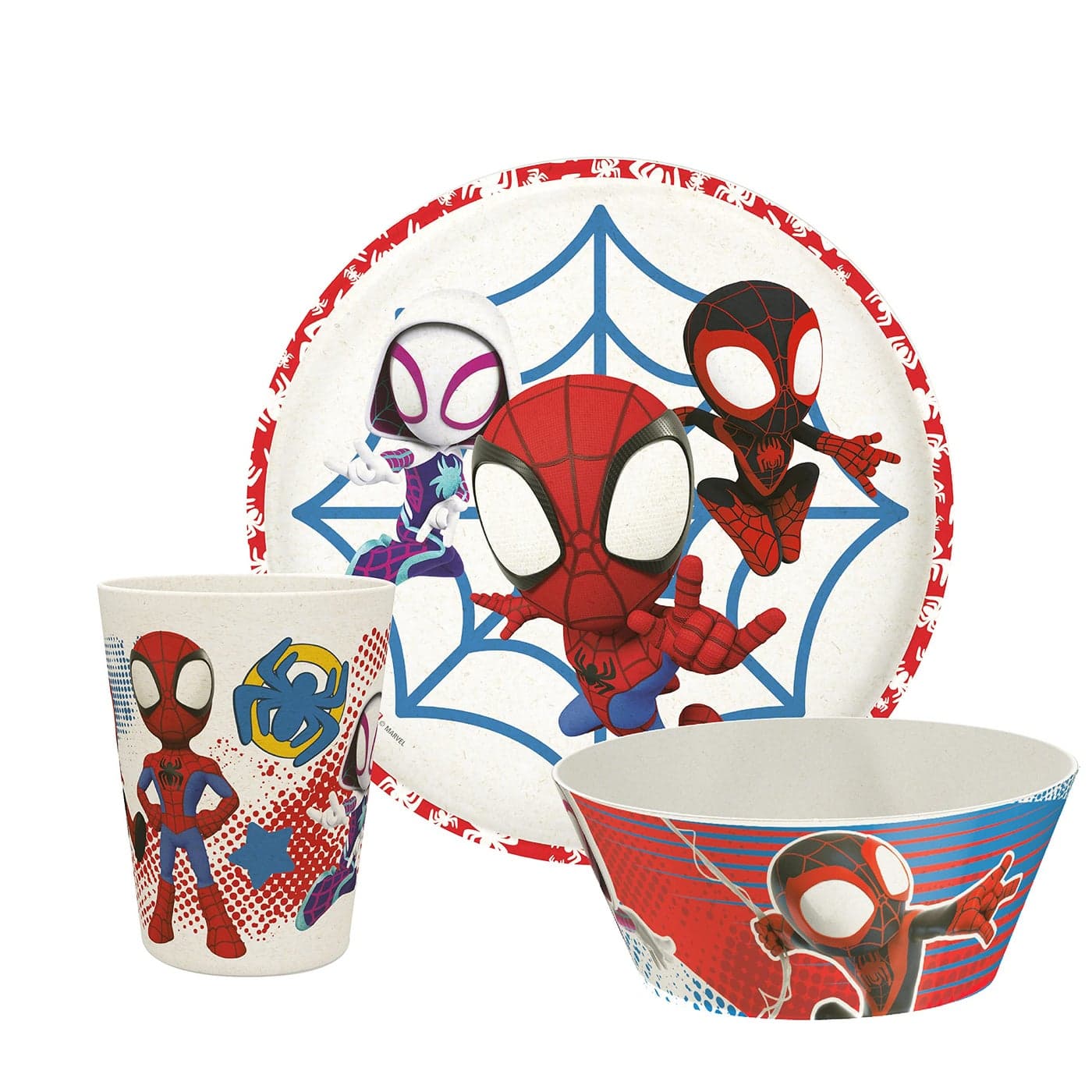 Zak Designs Marvel SpiderMan Dinnerware Set for Kids Includes 8 Plate 6 Bowl and 10oz Tumbler Durable and Sustainable Melamine Bamboo Material 3Piece Set Spidey and His Amazing Friends