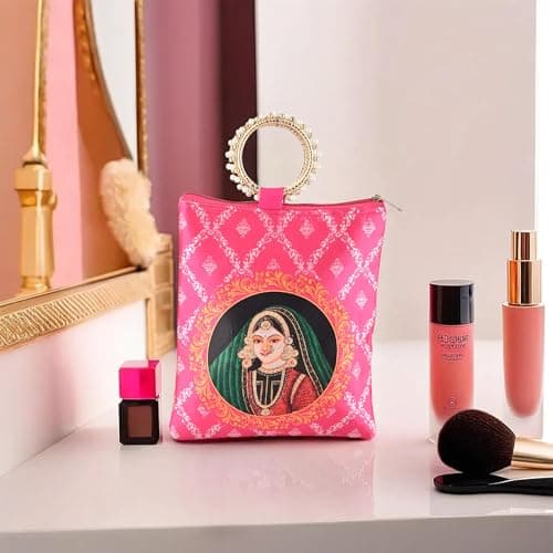 Kuber Industries Silk Small Hand Bags for Women Stylish with Zip & Handle | Traditional Handheld Bags for Women | Ethnic Ladies Purse Handbag for Return Gifts | Maharani Print - Rani