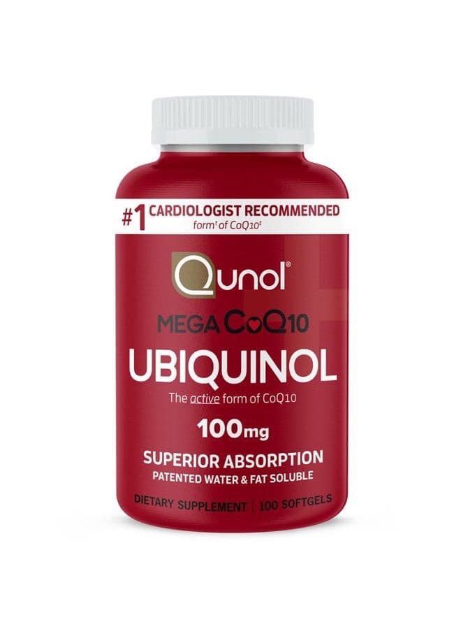 Mega Ubiquinol 100mg CoQ10, Superior Absorption, Patented Water and Fat Soluble Natural Supplement Form of Coenzyme Q10, Antioxidant for Heart Health, 100 Count Softgels