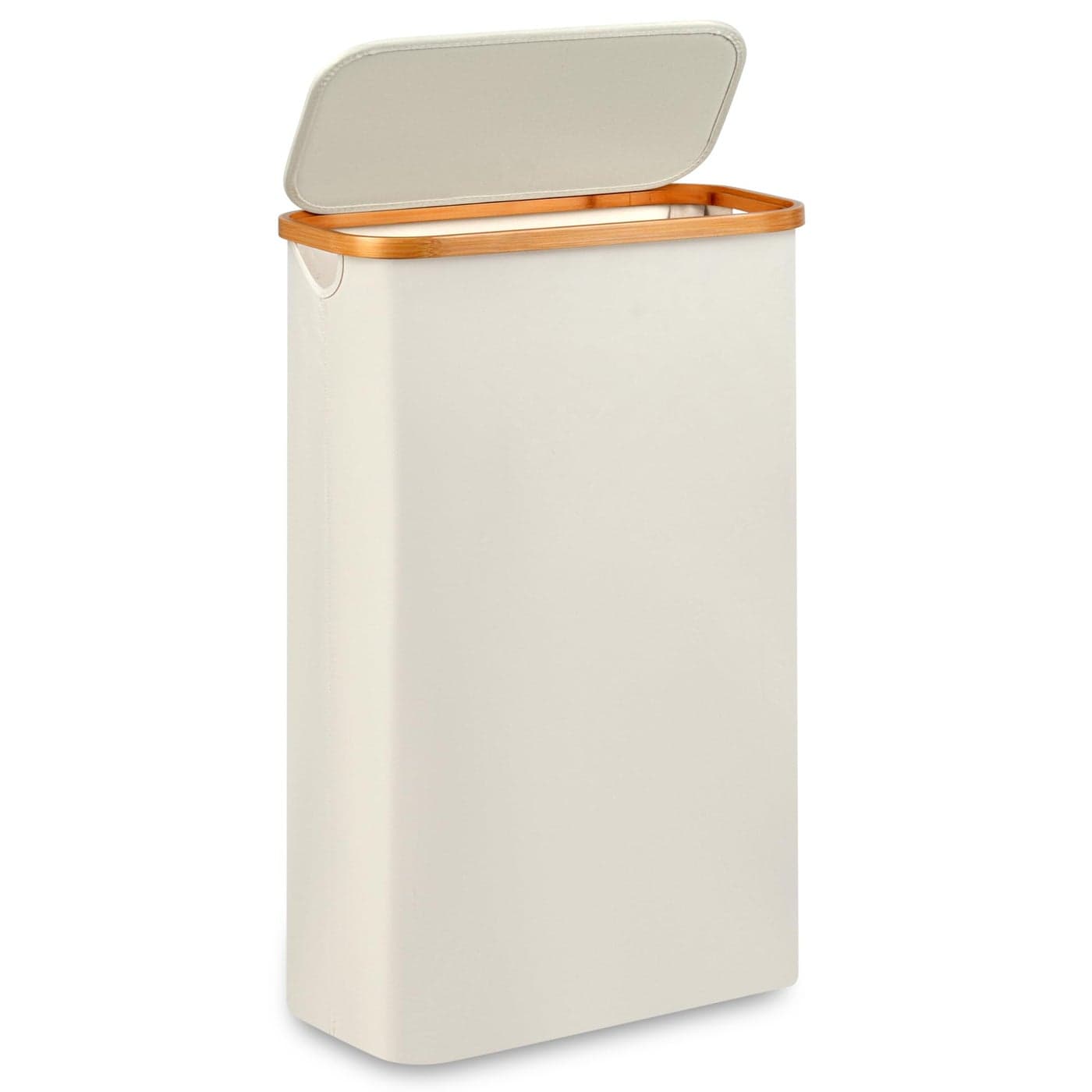 Merkisa Slim Laundry HamperNarrow laundry Hamper with Lid60L Hamper for LaundryDirty Cloth Hamper with Bamboo Handle for ToysTowels Clothes OrganizingBeige