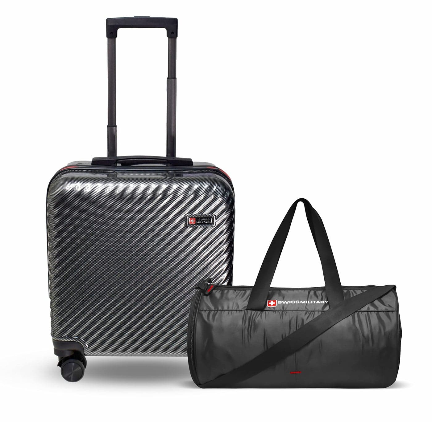 Swiss Military Travel Combo of (LTB8_DB8) 39L Laptop Overnighter Trolley & Spacious 27L Black Duffle Bag, Hard-Sided ABS Cabin Size Trolley with 360° Wheels,15.4" Laptop Compartment Duffle for Gym