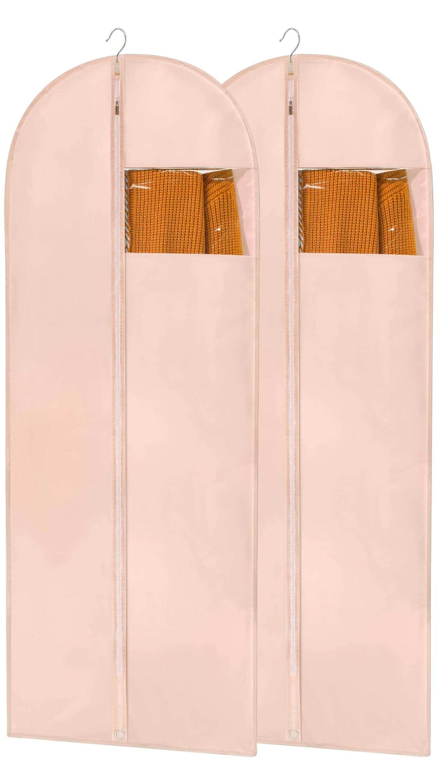Perber Dress Bags for Gowns, 65'' Pink Garment Bags for Hanging Clothes, Dress Garment Bag Women, Long Dress Cover with Clear Window for Dresses, Coats, Uniforms(2 Pack)