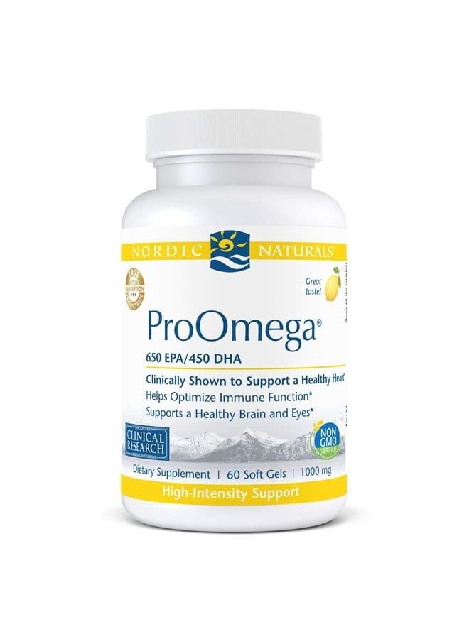 ProOmega, Lemon Flavor - 60 Soft Gels - 1280 mg Omega-3 - High Potency Fish Oil with EPA & DHA - Promotes Brain, Eye, Heart, & Immune Health - Non-GMO - 30 Servings