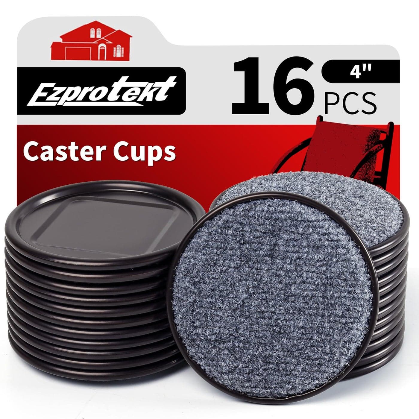 Ezprotekt 4 Round Reusable Felt Furniture Caster Cups with Carpet Bottom 16 Pcs Felt Furniture Sliders Floor Protectors Pads to Protect Hardwood Tile or Laminate Floors from Scratches BrownGray