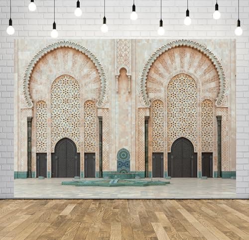 Loccor 10x8ft Fabric Morocco Palace Door Backdrop Middle Eastern Style Palace of Morocco Arch Entrance Architecture Background Moroccan Birthday Party Decorations Photo Studio Props