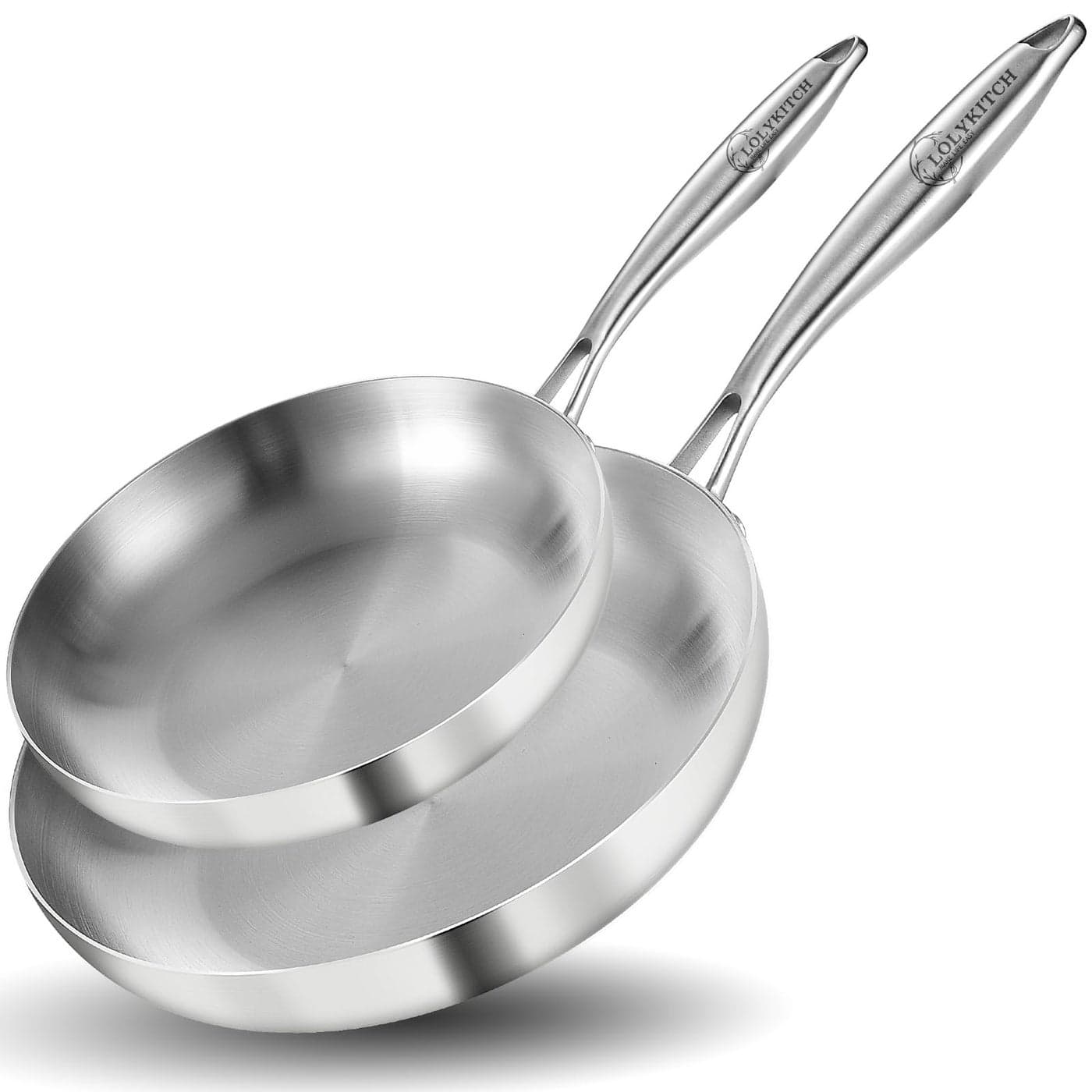 LOLYKITCH 1012 Inch Triply Stainless Steel Frying Pan SetSkilletsInduction Cooking PansDishwasher and Oven SafeDetachable Handle