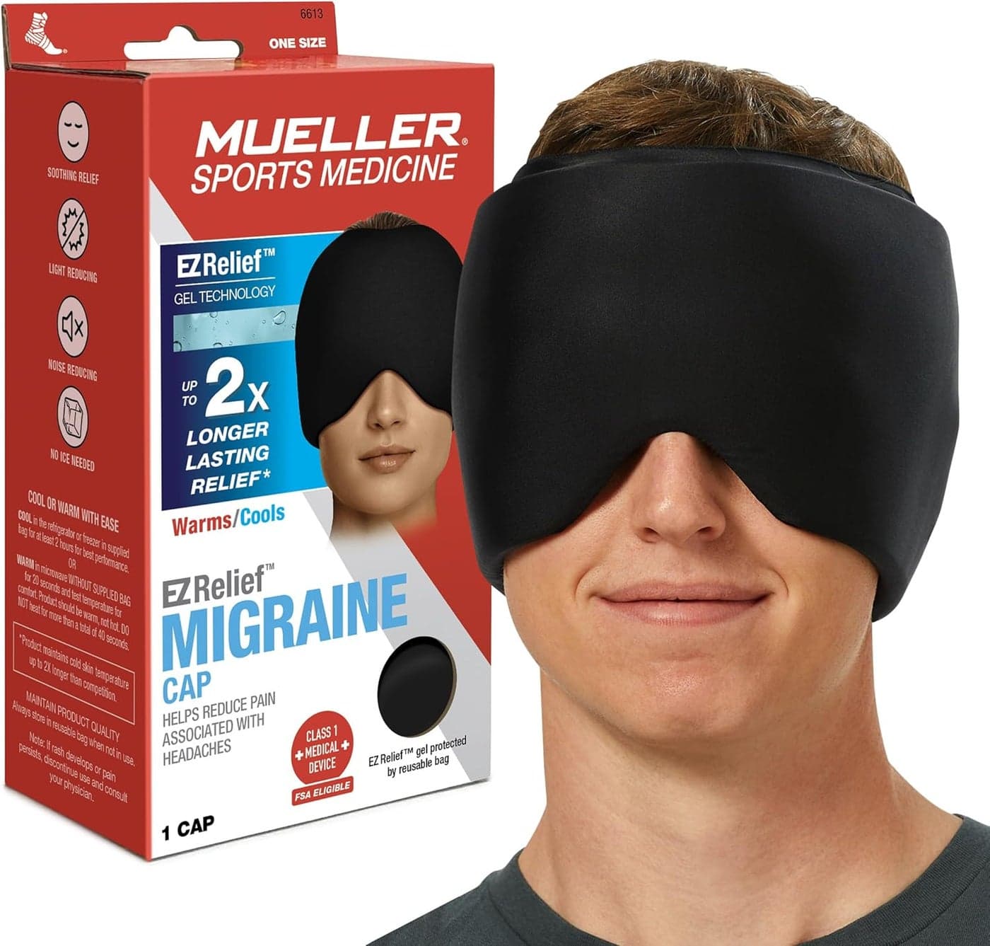 MUELLER Sports Medicine EZ Relief Migraine Cap Ice Pack for Injuries and Pain Relief Hot Cold Therapy Black