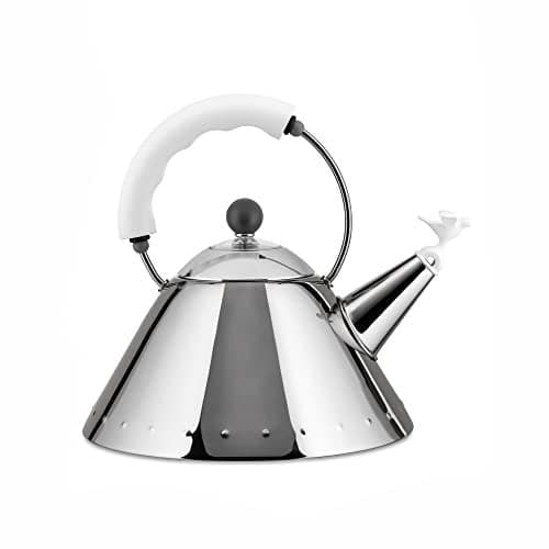 Alessi 9093 W - Design Kettle with Handle and Bird-Shaped Whistle, Stainless Steel and PA, White
