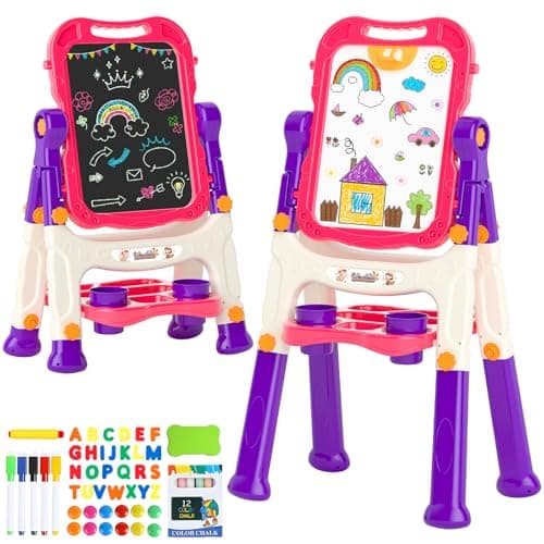 Easel for KidsToddler Toys for 3 4 5 Year Old Girl GiftsDouble Sided Magnetic Kid Art EaseDry Erase Drawing Painting BoardToddler Easel Learning Toys for 3 4 5 Girl Birthday Christmas Gifts