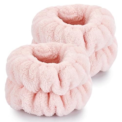 Dorbetar Wrist Bands for Washing Face Microfiber Wrist Towels for Washing Face Spa Wristbands for Washing Face Face Wash Wristbands Arm Bands for Washing Face for Woman ChildrenPale Pink